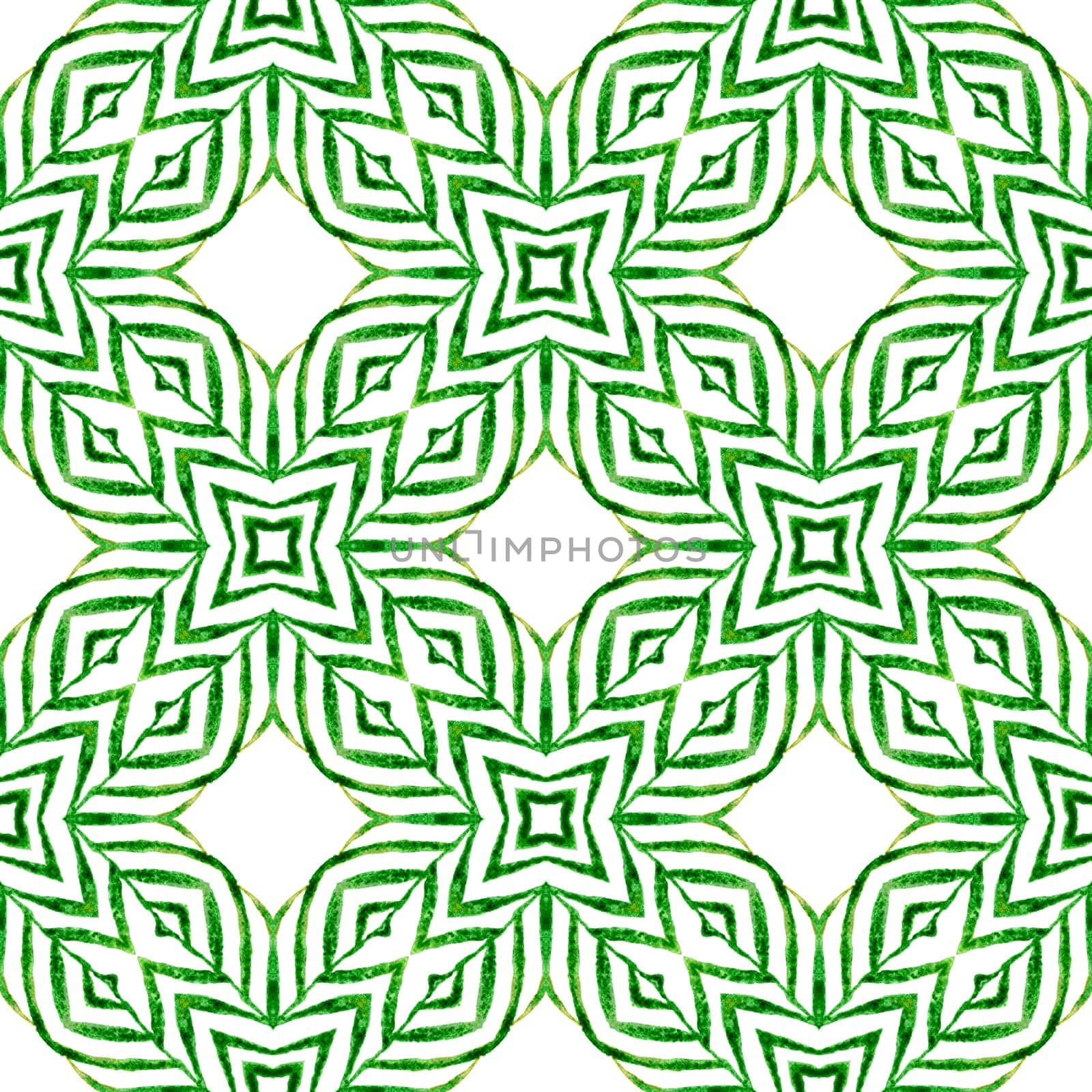 Textile ready positive print, swimwear fabric, wallpaper, wrapping. Green perfect boho chic summer design. Watercolor medallion seamless border. Medallion seamless pattern.