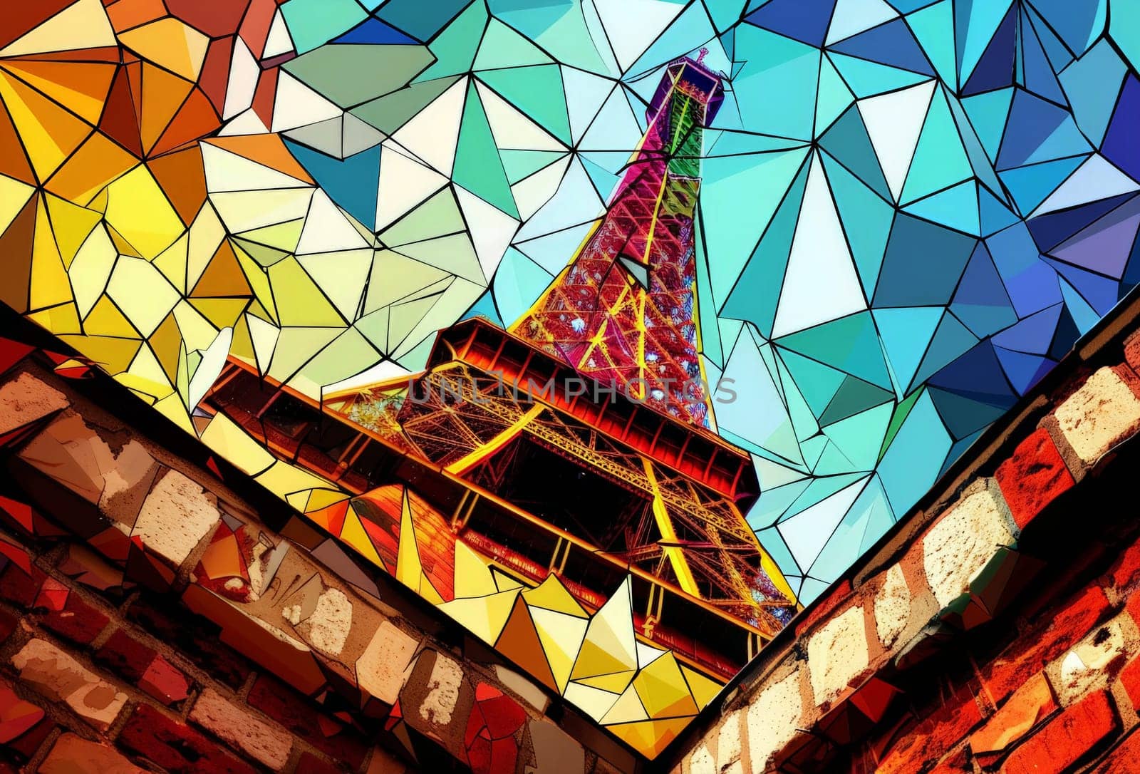 abstract of the beauty Eiffel in Europe. Vintage Style Travel Poster.ai generative by matamnad