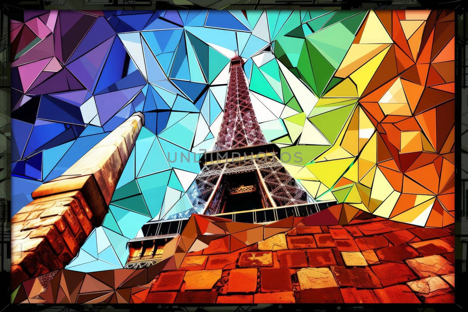 abstract of the beauty Eiffel in Europe. Vintage Style Travel Poster.ai generative by matamnad