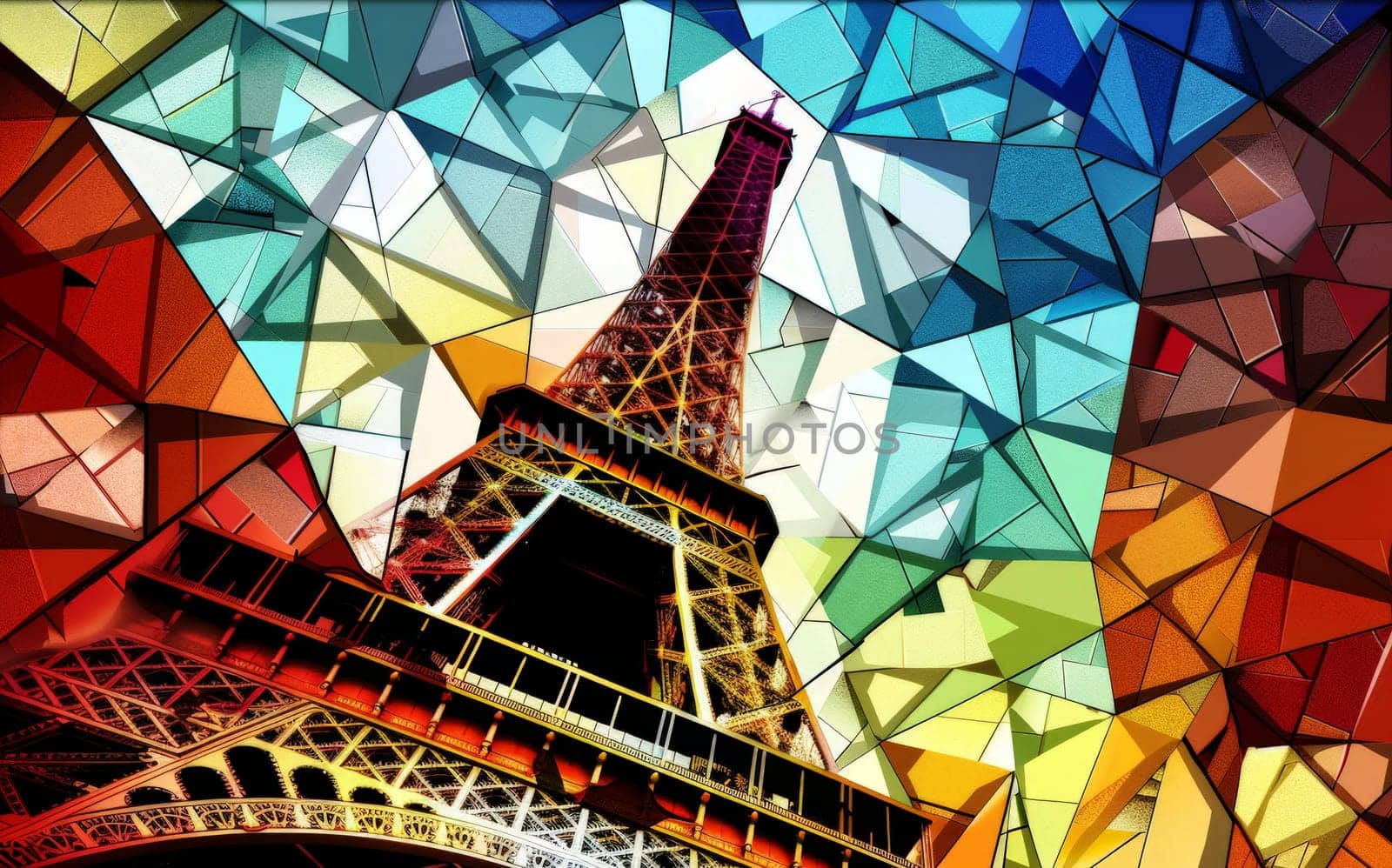 abstract of the beauty Eiffel in Europe. Vintage Style Travel Poster.ai generative by matamnad