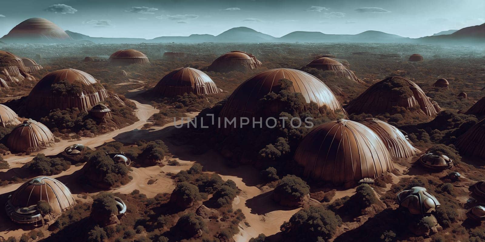 A breathtaking digital artwork of a transformed Mars settlement in the future, showcasing domed habitats, terraforming machinery, and abundant greenery changing the red planet into a livable world.