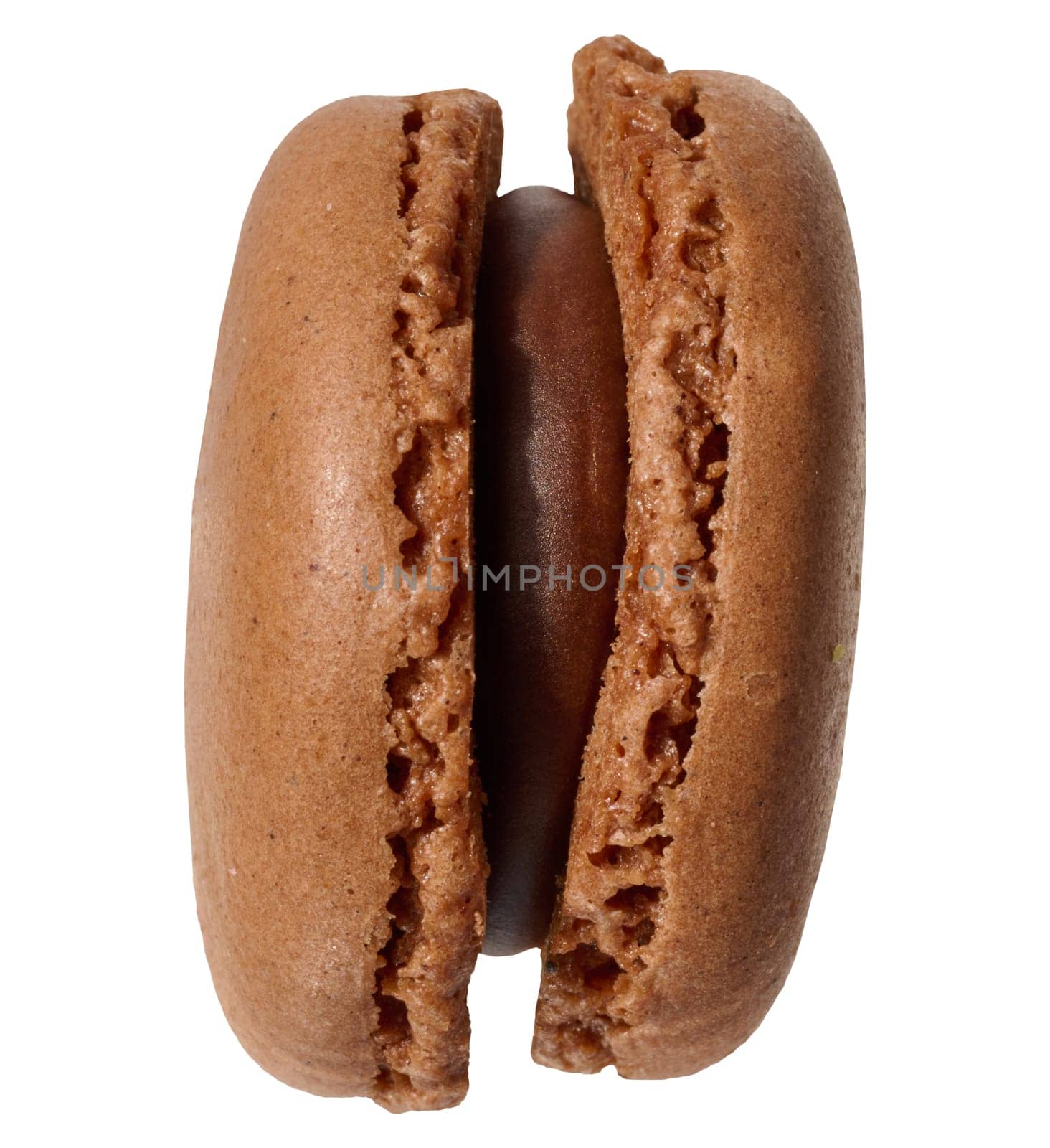 Chocolate macaron on isolated background, close up