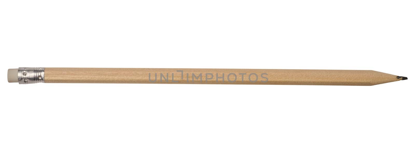 Wooden graphite pencil with an eraser at the end on an isolated background by ndanko