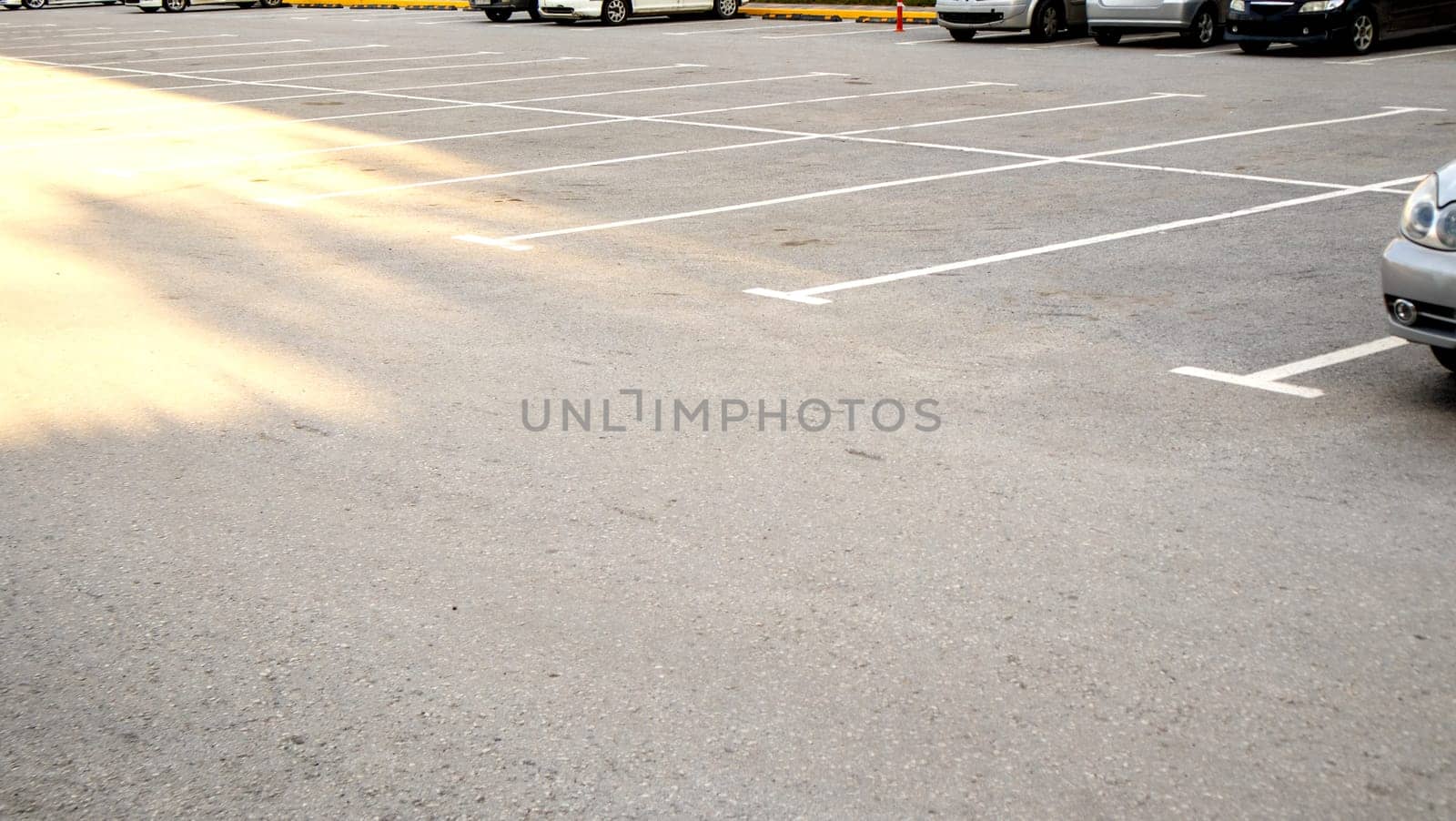 Car parking with white markings on the asphalt, close-up.