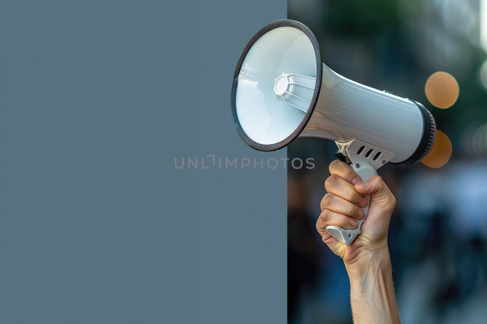 Hand of woman or man holding megaphone. ai generated