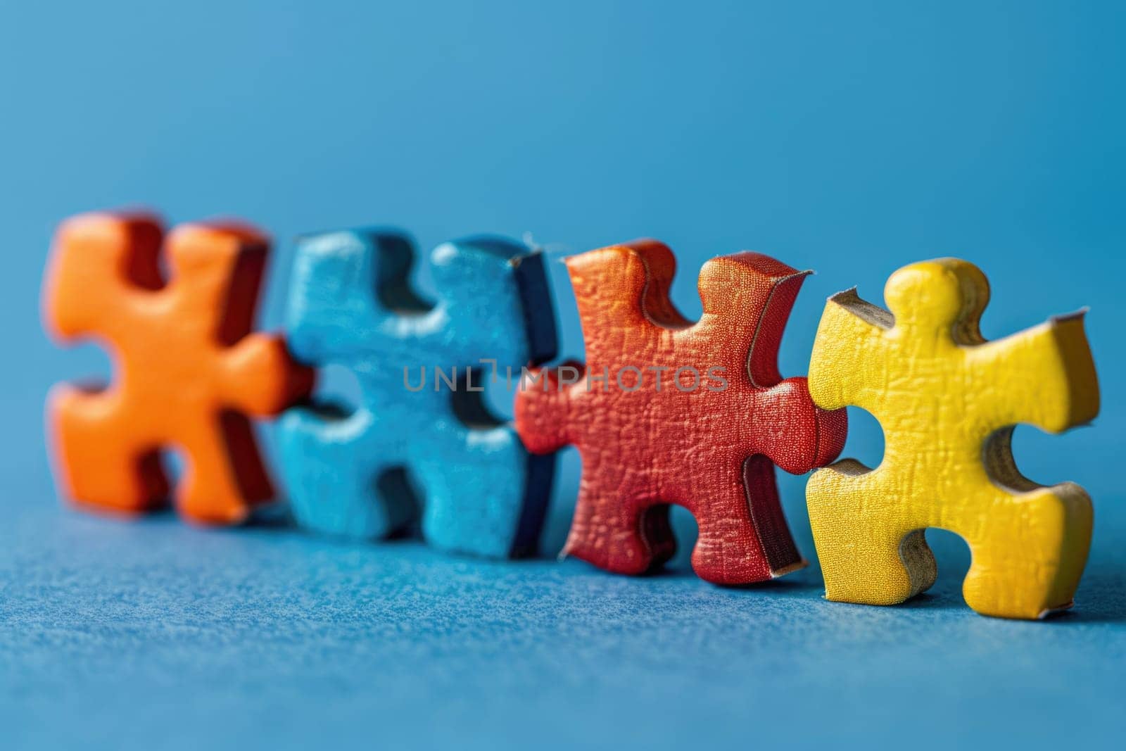 Pieces of a colorful puzzle. Leadership, business game competition, cooperation, difference, teamwork, partnership and motivation concepts. ai generated