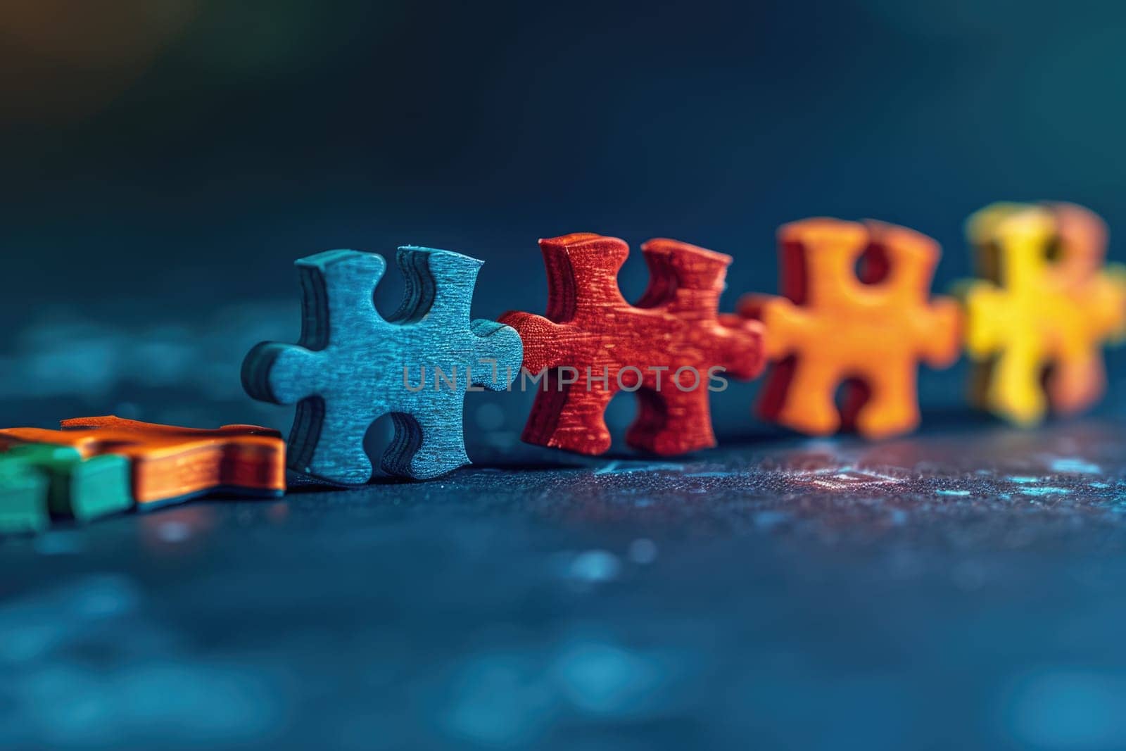 Pieces of a colorful puzzle. Leadership, business game competition, cooperation, difference, teamwork, partnership and motivation concepts. ai generated