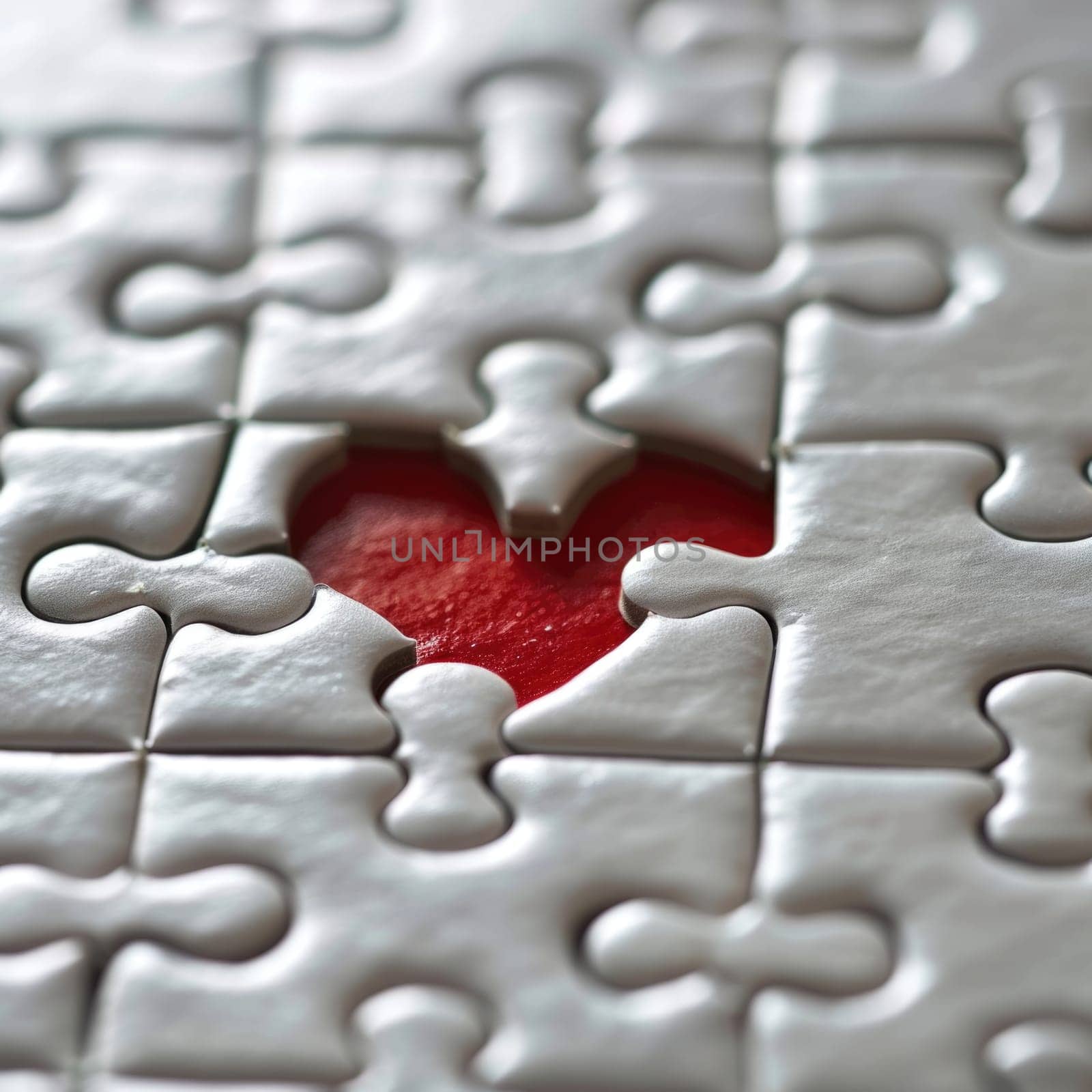 Red heart puzzle and piece isolated on white. ai generated