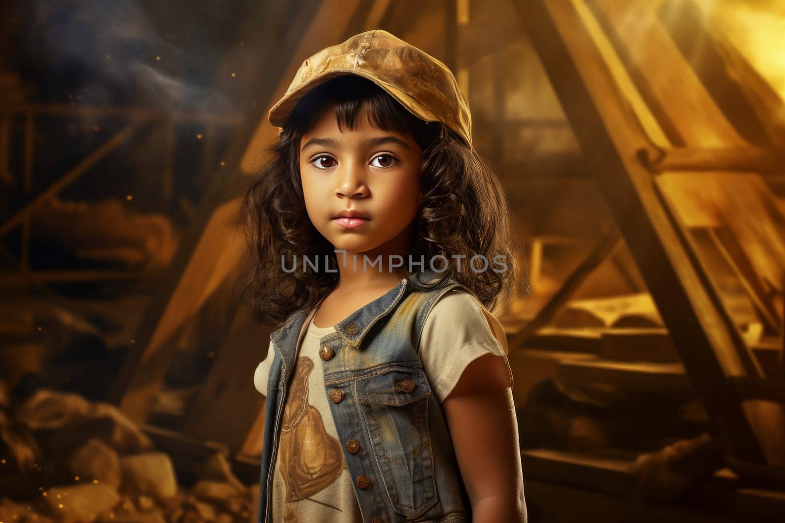 Hieroglyph-adorned Ancient egyptian pyramid child girl. Generate Ai by ylivdesign