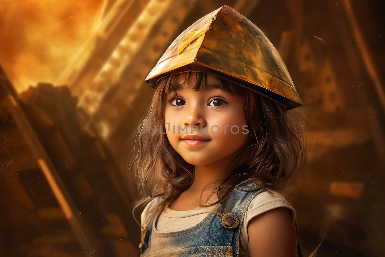 Time-worn Ancient egyptian pyramid child girl. Generate Ai by ylivdesign