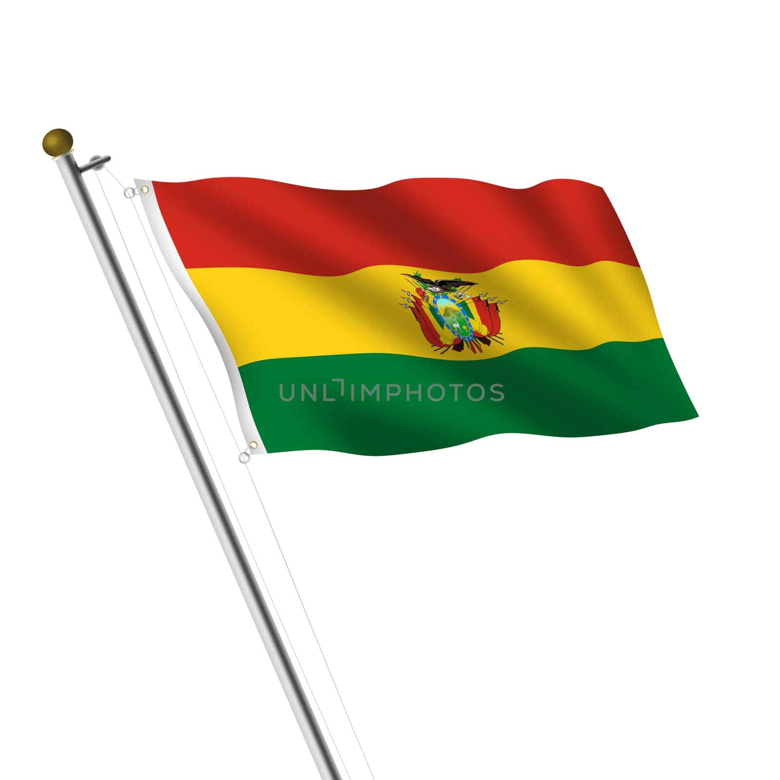 A Bolivia Flagpole 3d illustration on white with clipping path