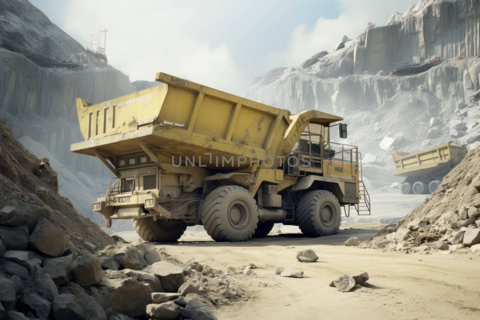 Rugged Dumper truck in career. Big coal. Generate Ai