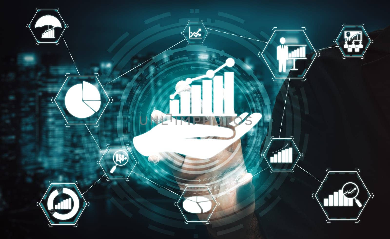 Data Analysis for Business and Finance Concept. interface showing future computer technology of profit analytic, online marketing research and information report for digital business strategy. uds