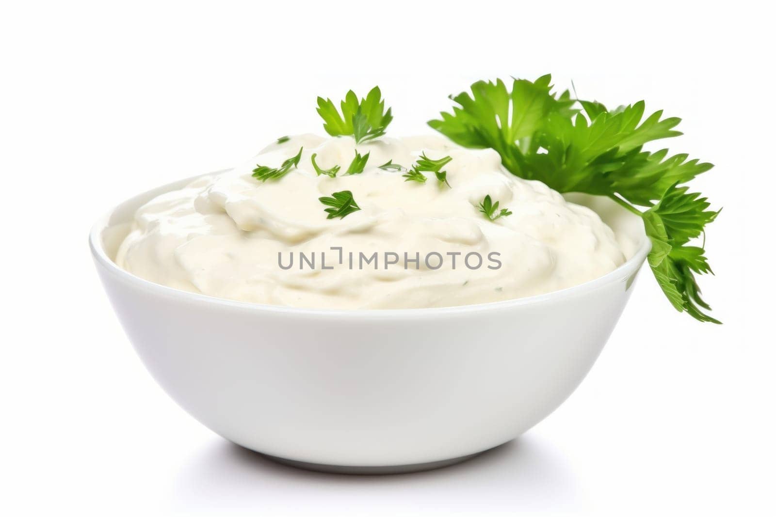 Smooth Bowl mayonnaise parsley. Garlic oil. Generate Ai