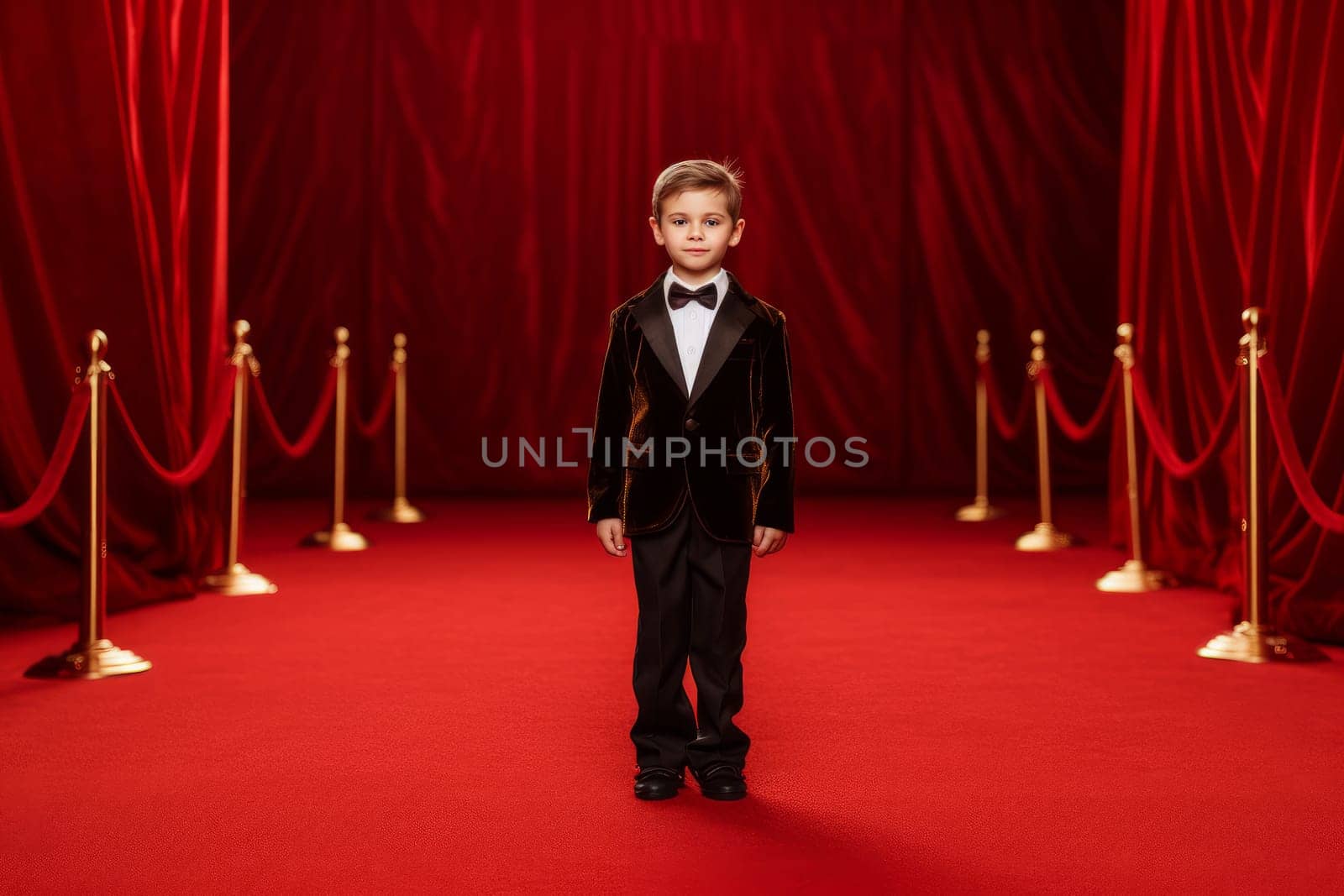 Glamorous Child red carpet. Cute little celebration. Generate AI
