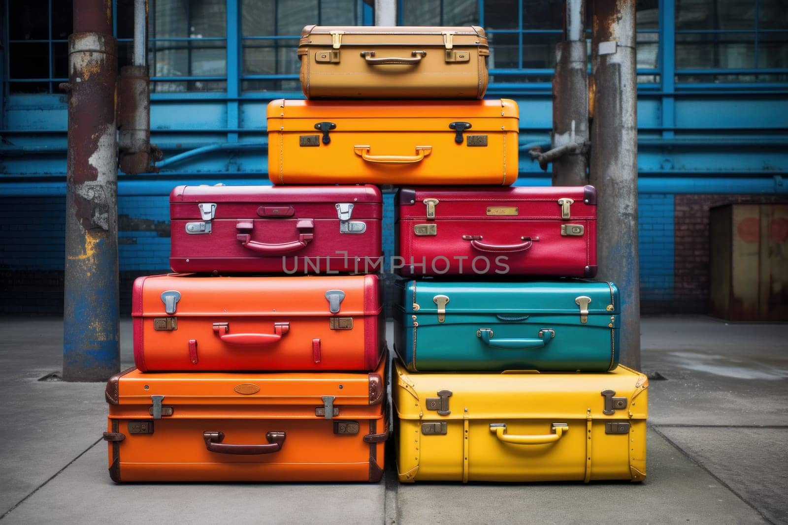 Spacious Colorful travel suitcase. Holiday summer. Generate Ai