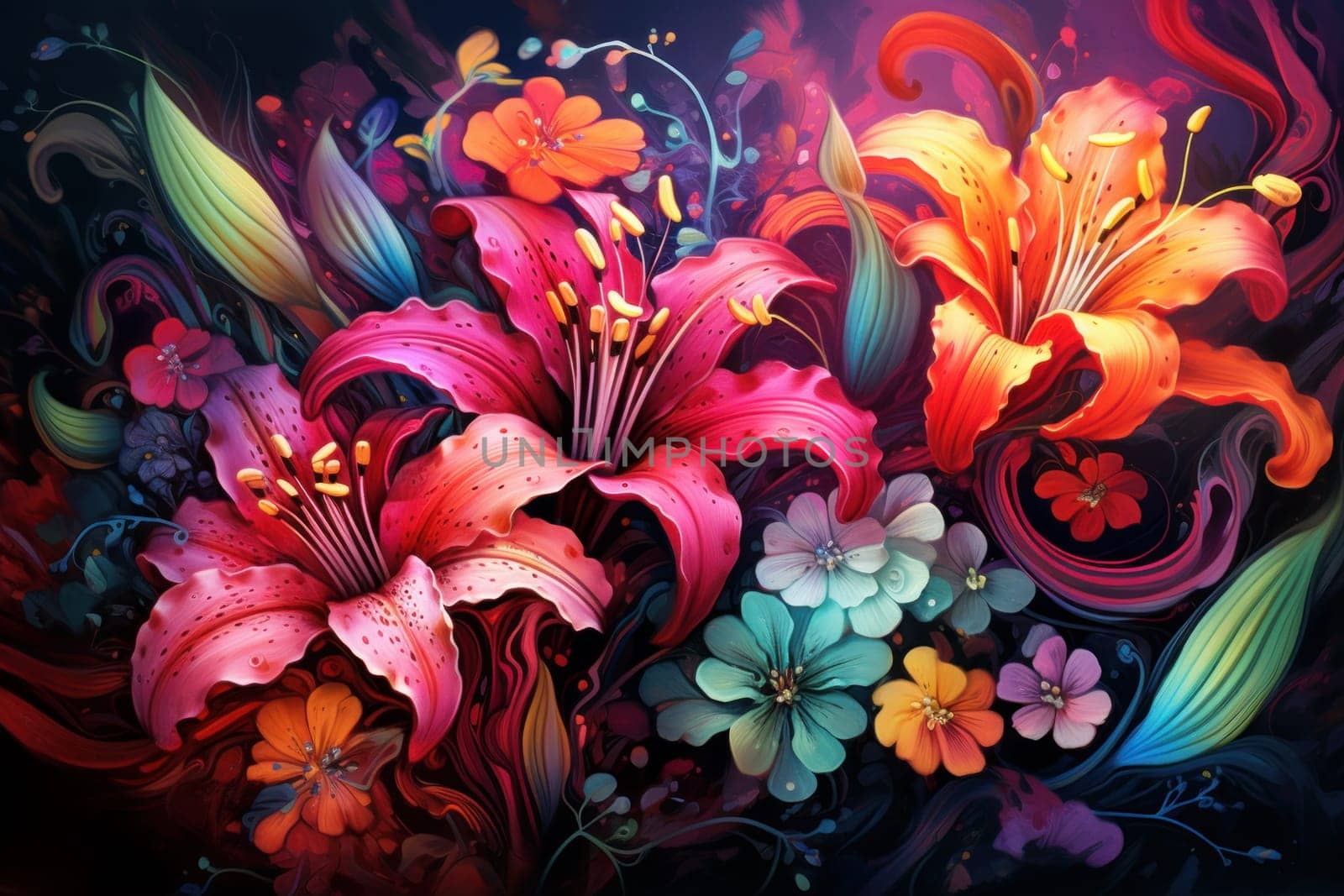 Vibrant Colorful flowers. Summer floral. Generate Ai