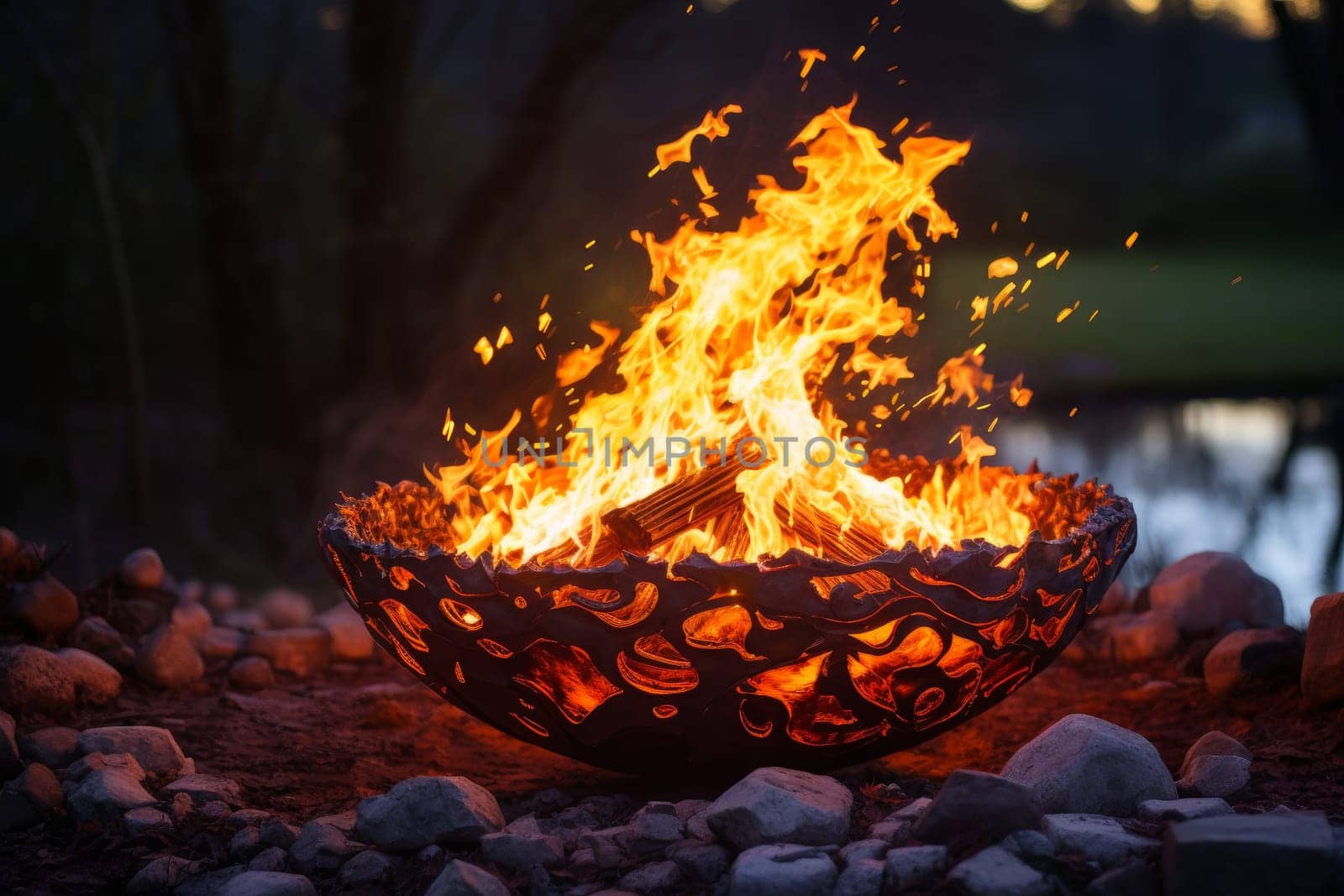 Crackling Fire wood burn. Hot flame burn. Generate Ai
