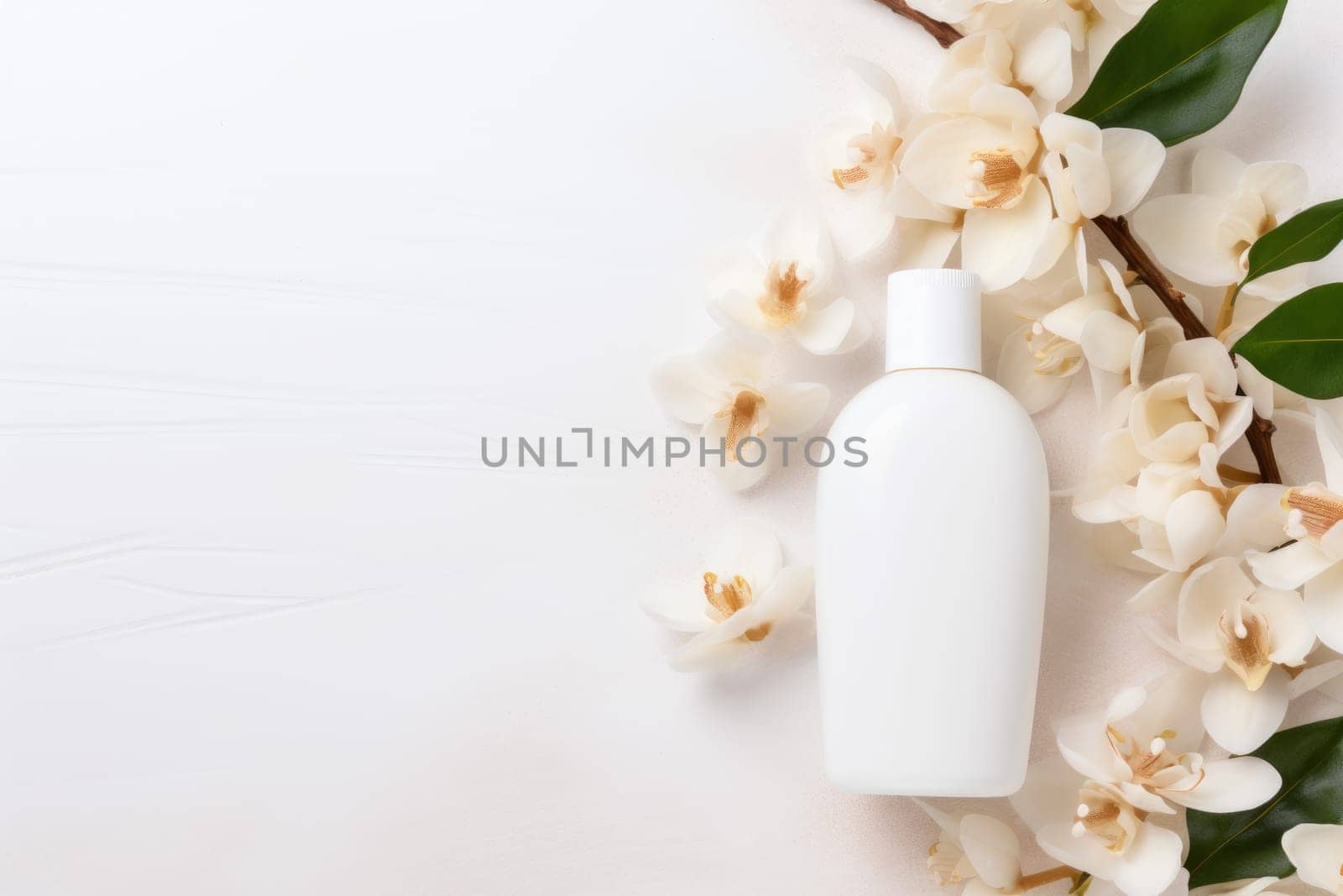 Alluring Flower cosmetic mockup. Shampoo design. Generate Ai