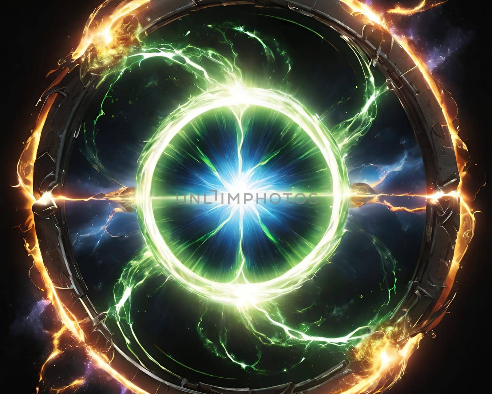 Futuristic abstract background for multiple projects such as science, music, art and technology. Circular energy explosion.Fiery circle on a dark background, computer generated abstract background.