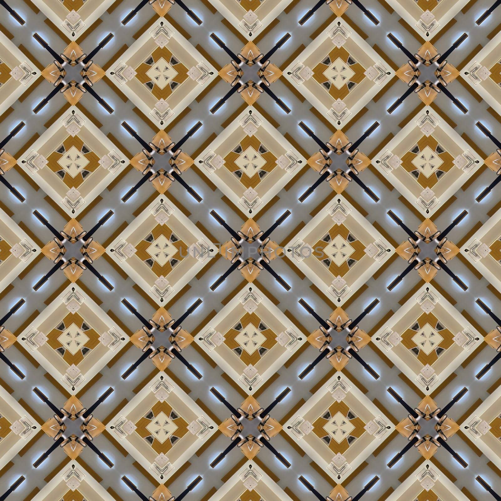 Seamless pattern of decorative ornament. For eg fabric, wallpaper, wall decorations.Kaleidoscopic wallpaper tiles. Seamless texture or background.Seamless texture of abstract geometric shapes.Patchwork texture. Weaving. Tribal motif. Textile rapport.