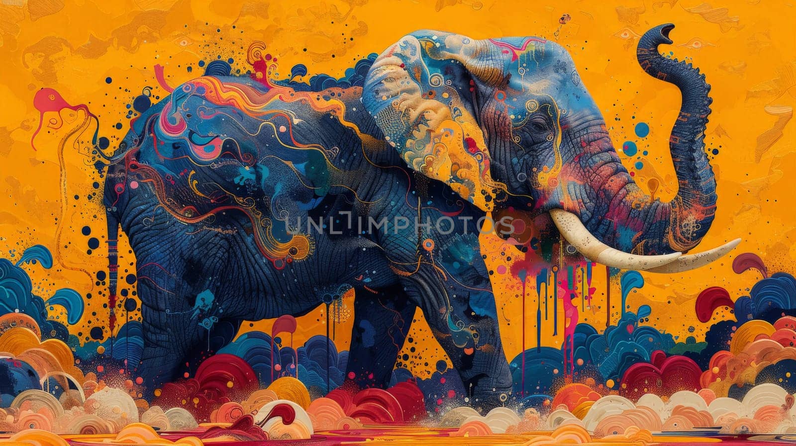 Abstract vibrant colors illustration of Elephant, pop art design background or wallpaper.