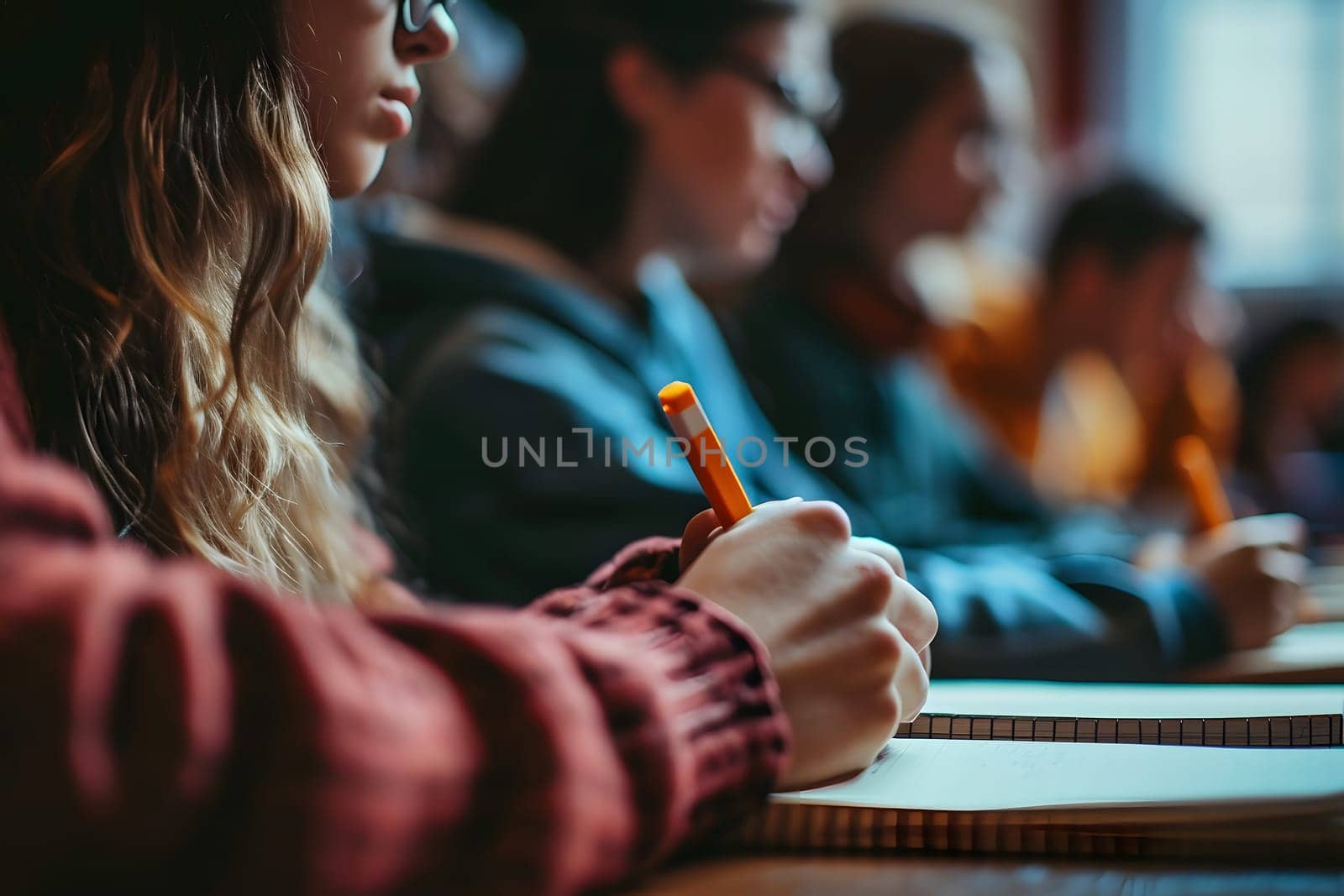 Close up, concept of students studying in a classroom lecture by z1b