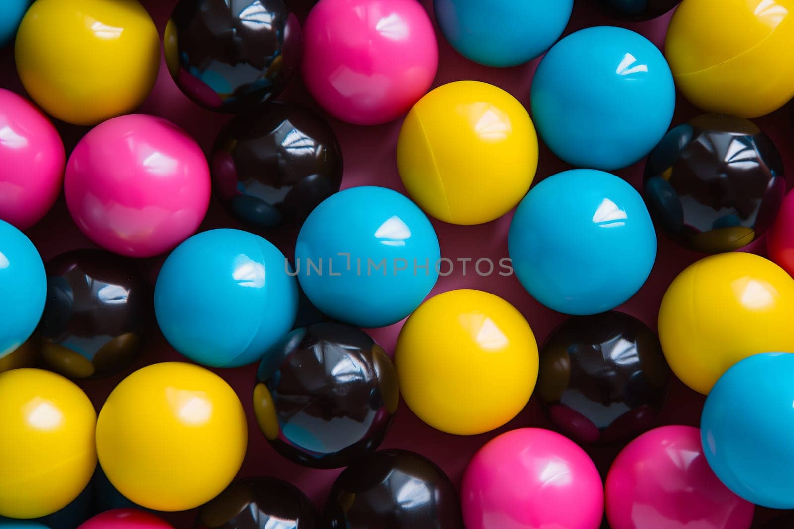 Full-frame background of piled colorful plastic balls. Neural network generated image. Not based on any actual scene or pattern.
