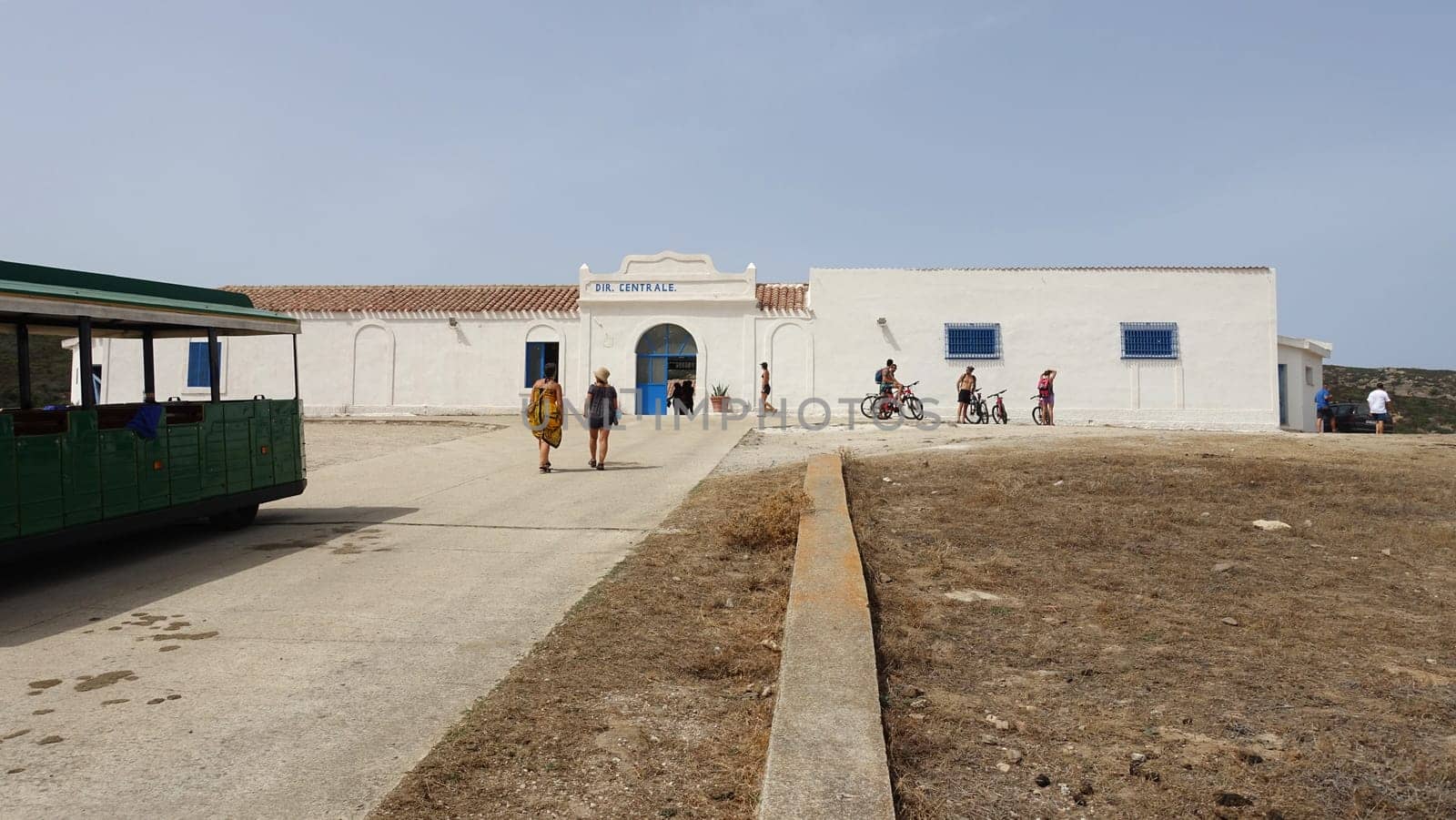 Asinara, Italy, August 11 2021. The entrance of the old prison on the island during a summer morning.