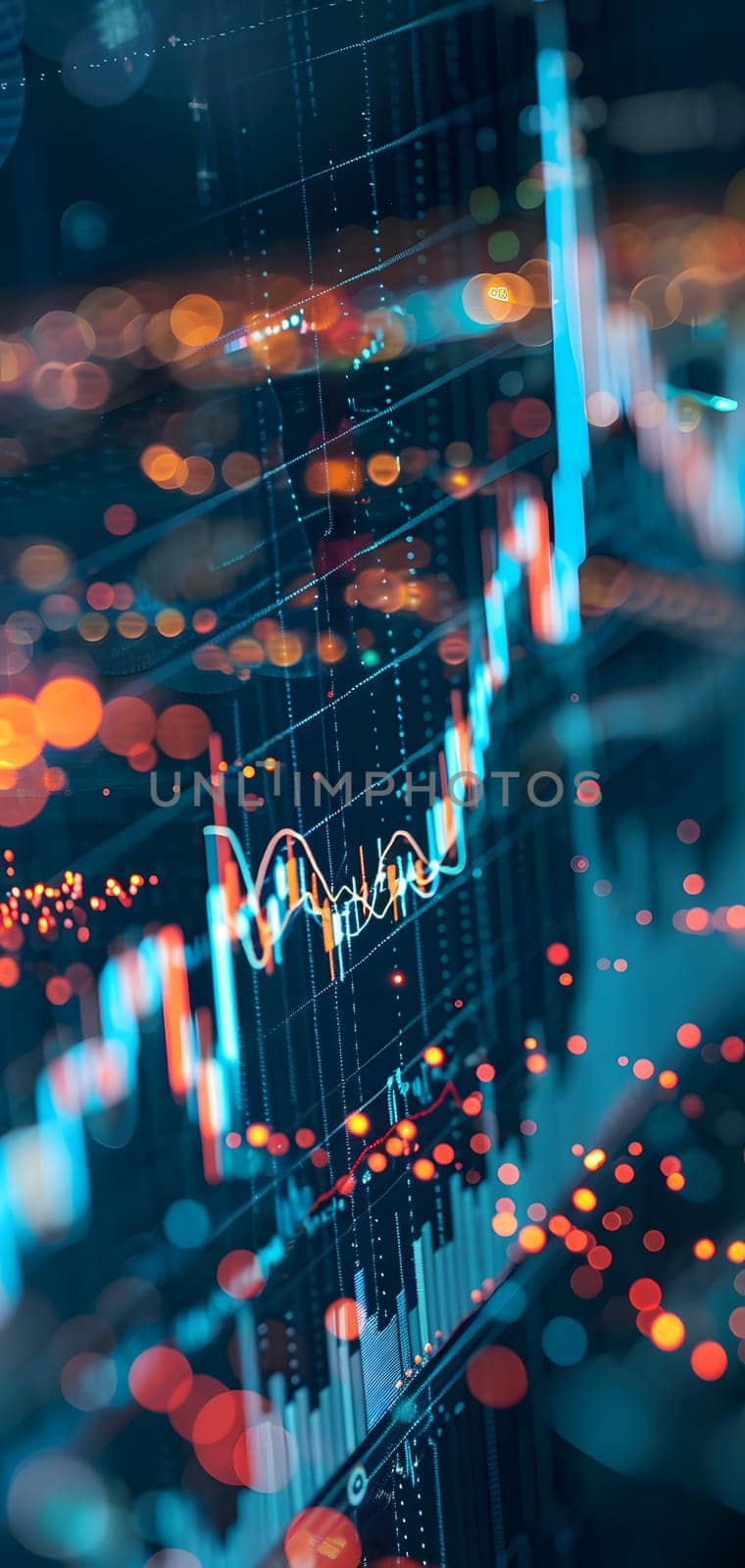 Investing and Trading: Digital Charts and Graphs Reflect modern Market Volatility. Neural network generated image. Not based on any actual scene or pattern.