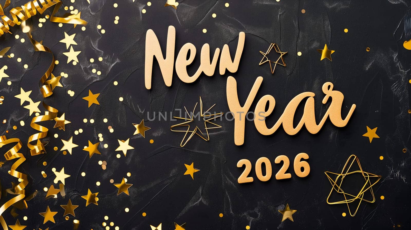 letters New year 2026 laid on flat background with high angle view, celebration concept. Neural network generated image. Not based on any actual scene or pattern.