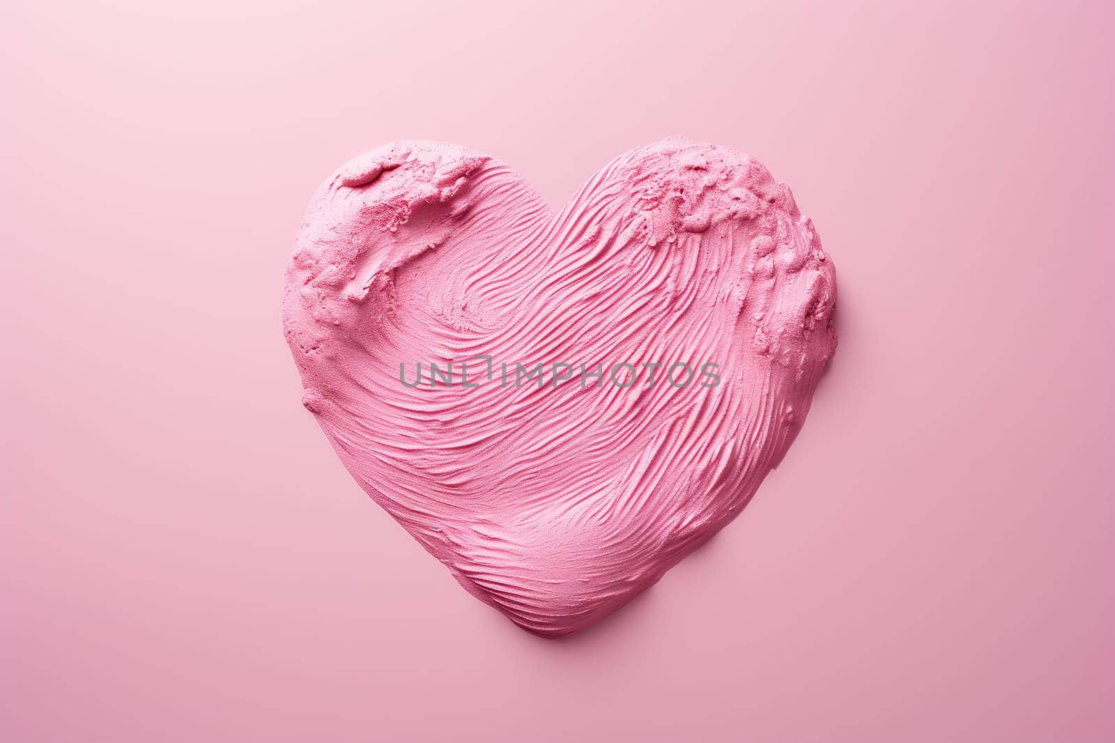 Pink heart with paints texture on a pink background. Generated by artificial intelligence by Vovmar