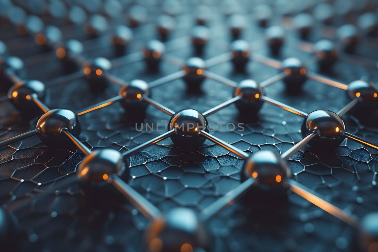 Hexagonal grid pattern of molecular structure of Graphene. Neural network generated image. Not based on any actual scene or pattern.