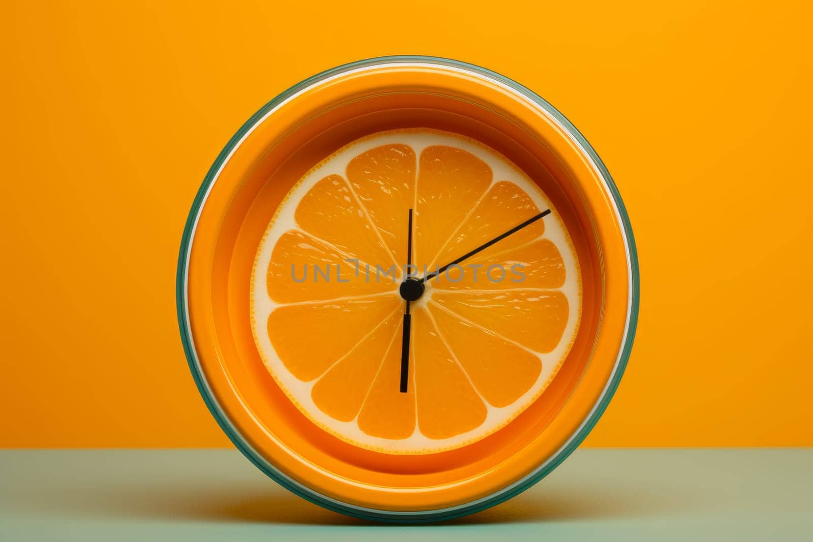 Quirky Fresh orange alarm clock. Fresh summer pastel. Generate Ai