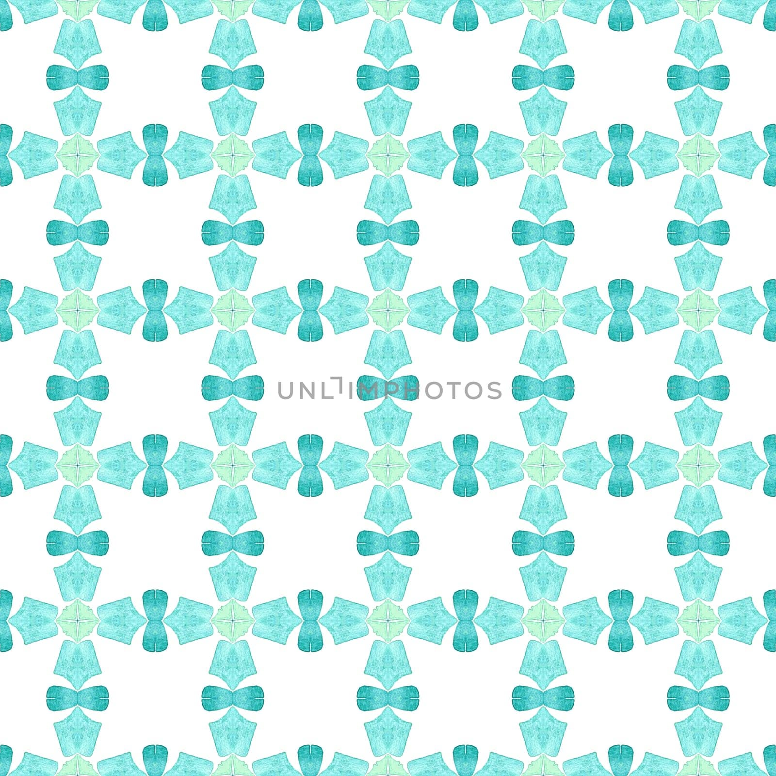 Hand drawn green mosaic seamless border. Green dazzling boho chic summer design. Mosaic seamless pattern. Textile ready charming print, swimwear fabric, wallpaper, wrapping.