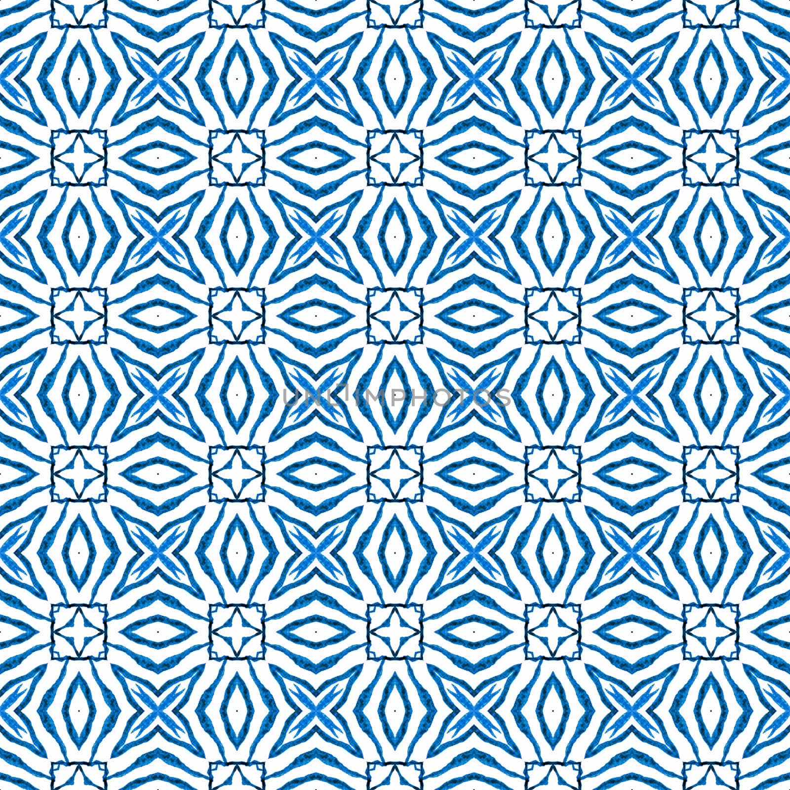 Textile ready vibrant print, swimwear fabric, wallpaper, wrapping. Blue ecstatic boho chic summer design. Ethnic hand painted pattern. Watercolor summer ethnic border pattern.