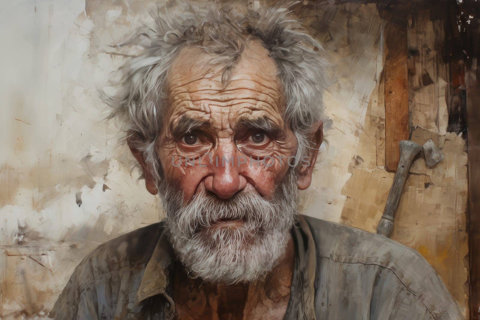 Ambitious Canvas unfinished paint old man. Generate Ai by ylivdesign
