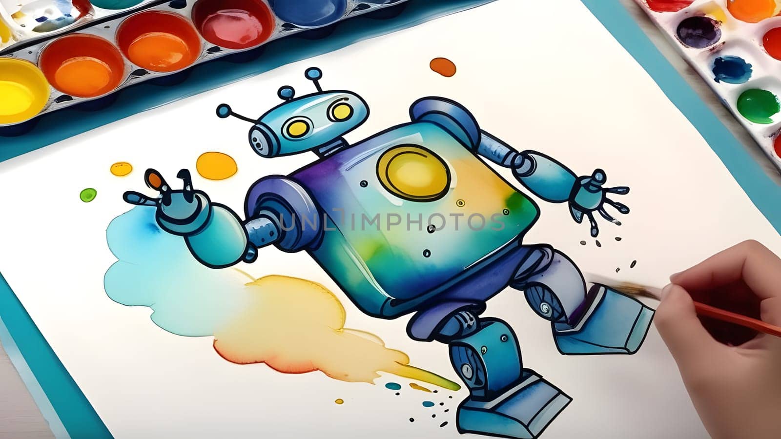 watercolor painting of the robot, generative ai. High quality photo
