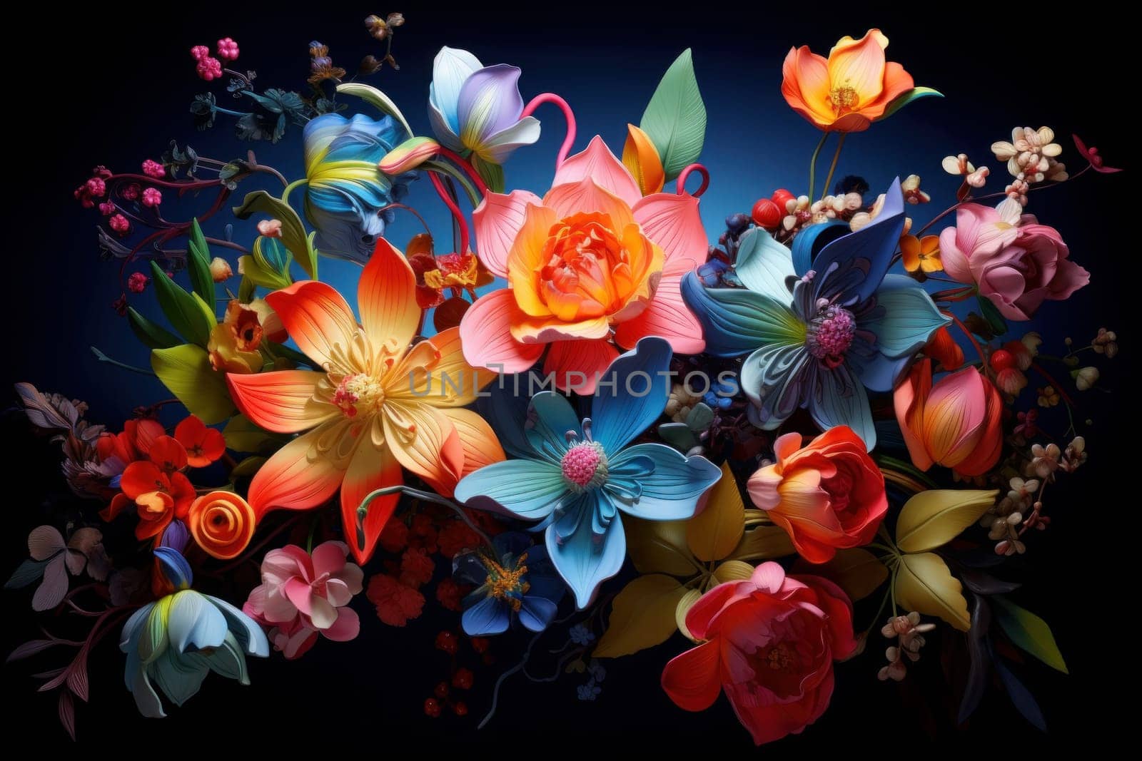 Multicolored Colorful flowers. Summer floral. Generate Ai