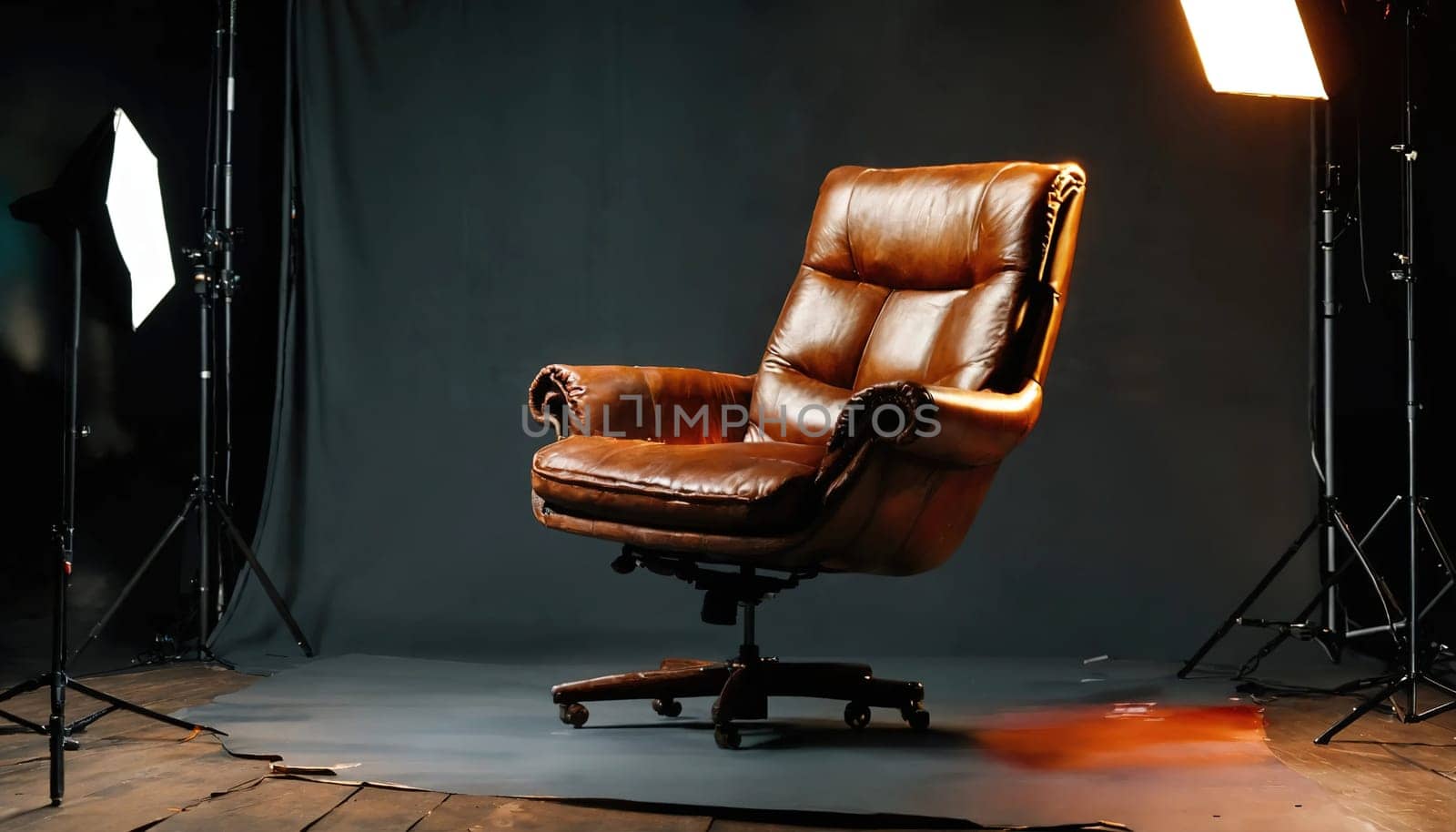 Leather chair in the studio. Generative AI. High quality photo