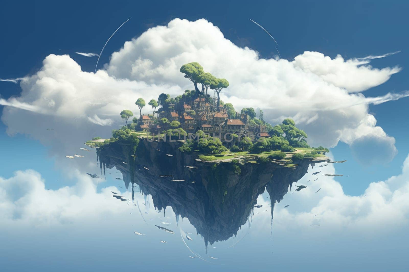 Misty Floating island clouds. Generate Ai by ylivdesign