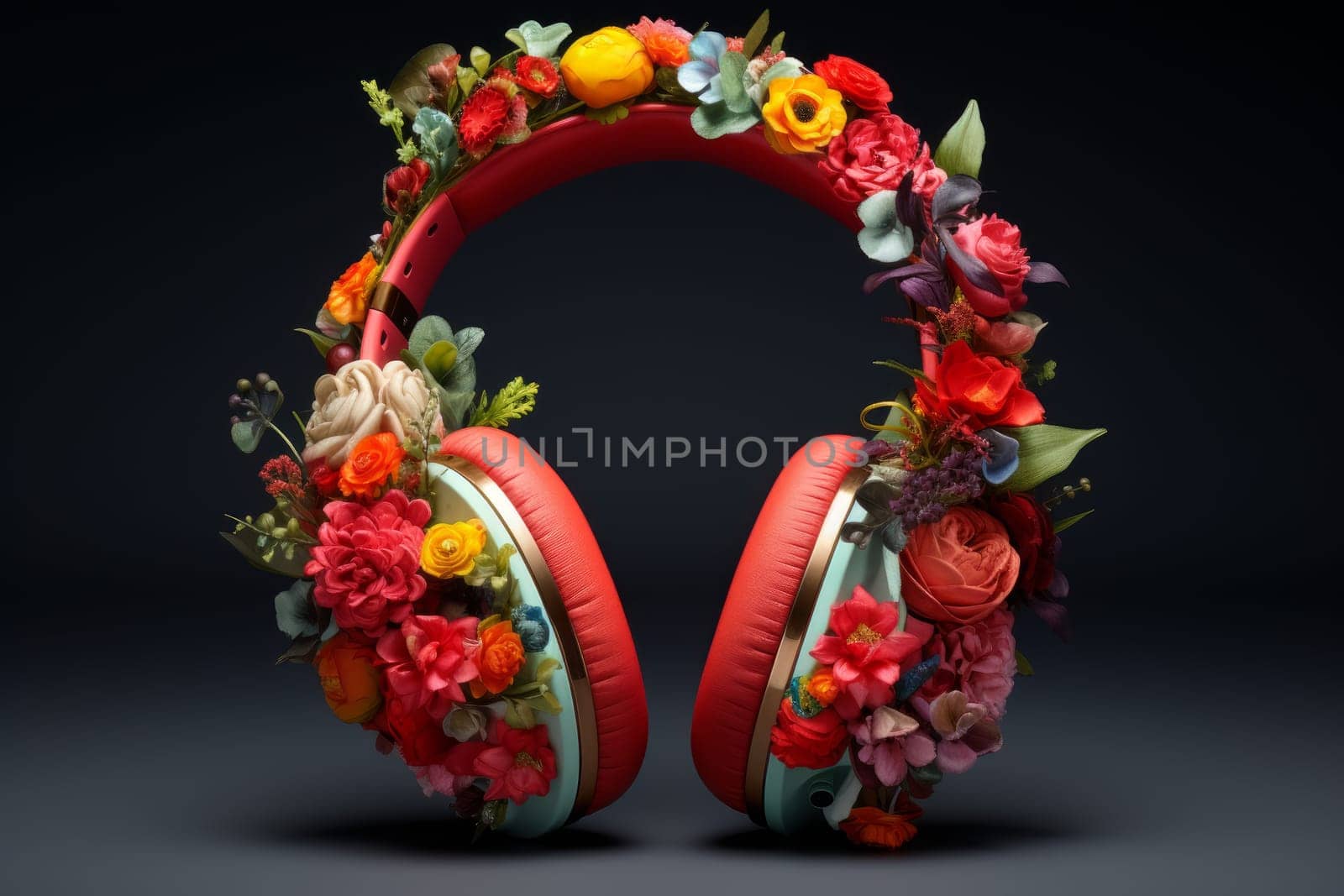 Immersive Flower music headphones. Creative modern idea. Generate Ai