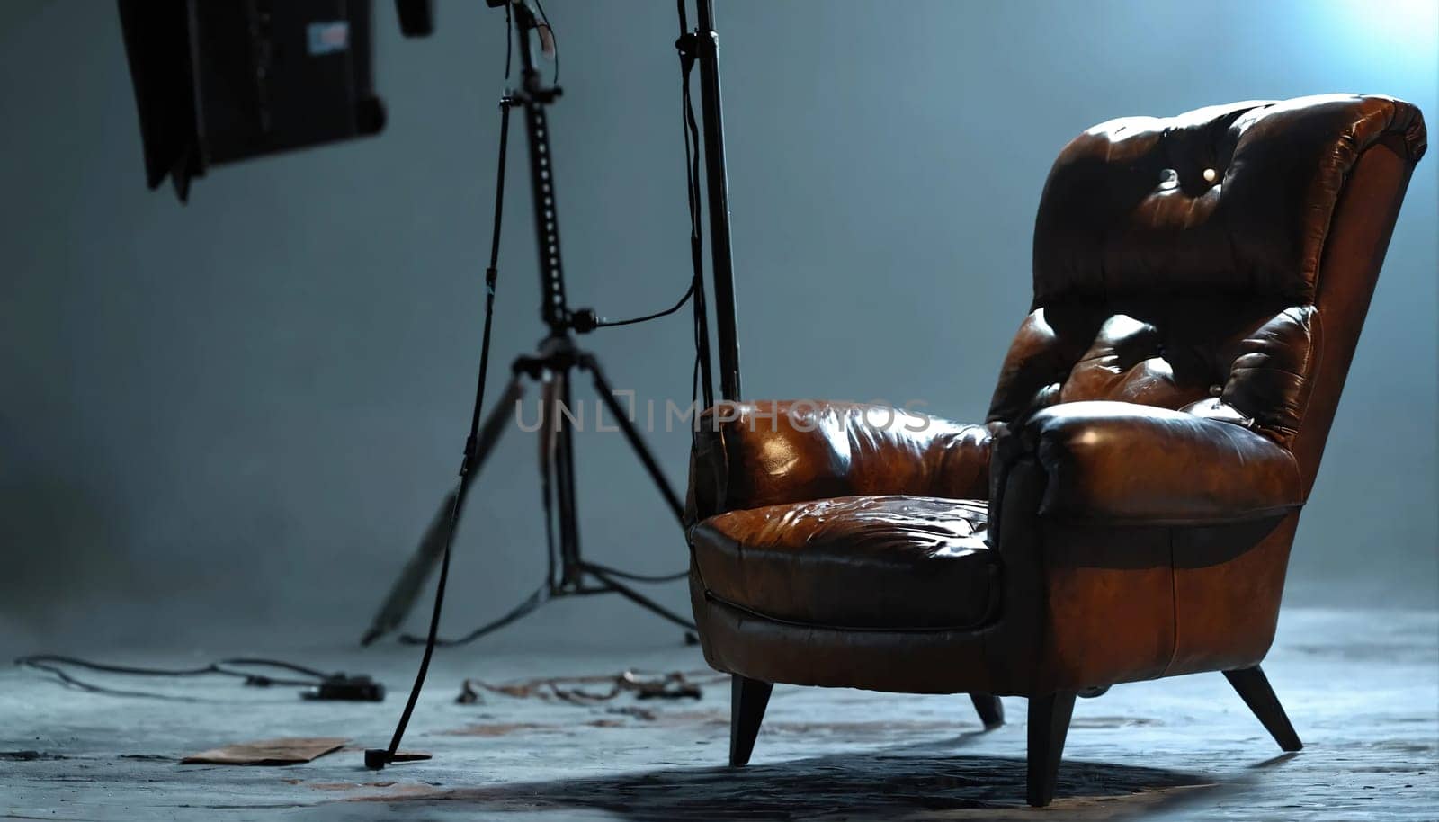 Leather chair in the studio. Generative AI. High quality photo