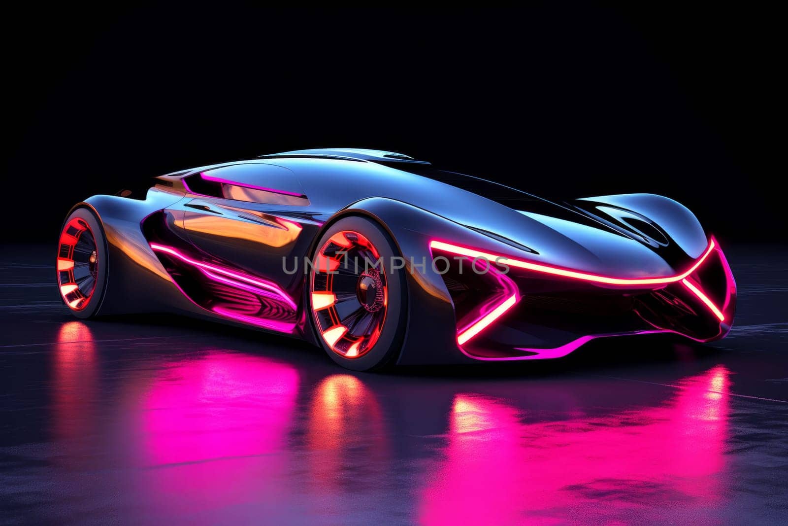 Stylish Neon electric car. Energy technology. Generate Ai