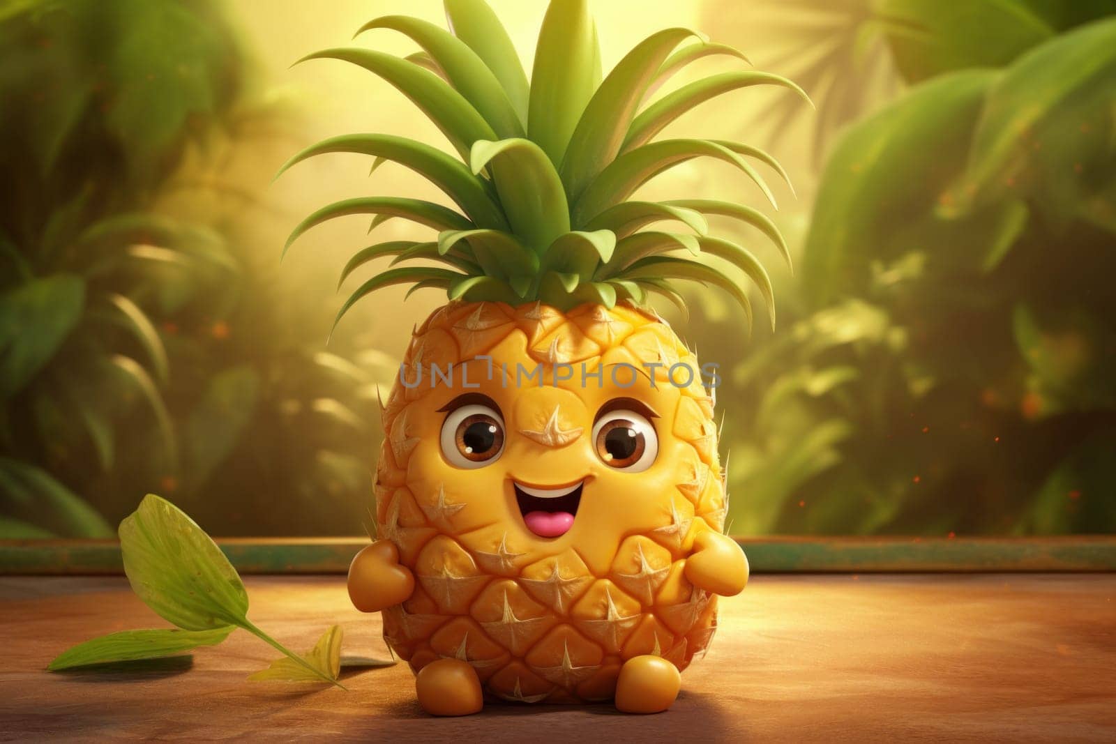 Adorable Cute pineapple character. Natural eating. Generate Ai
