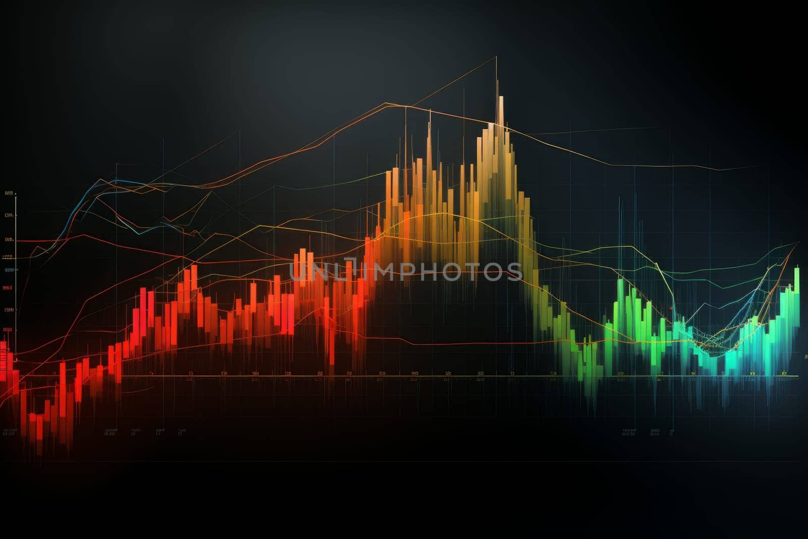 Complex Financial stock chart market. Generate Ai by ylivdesign