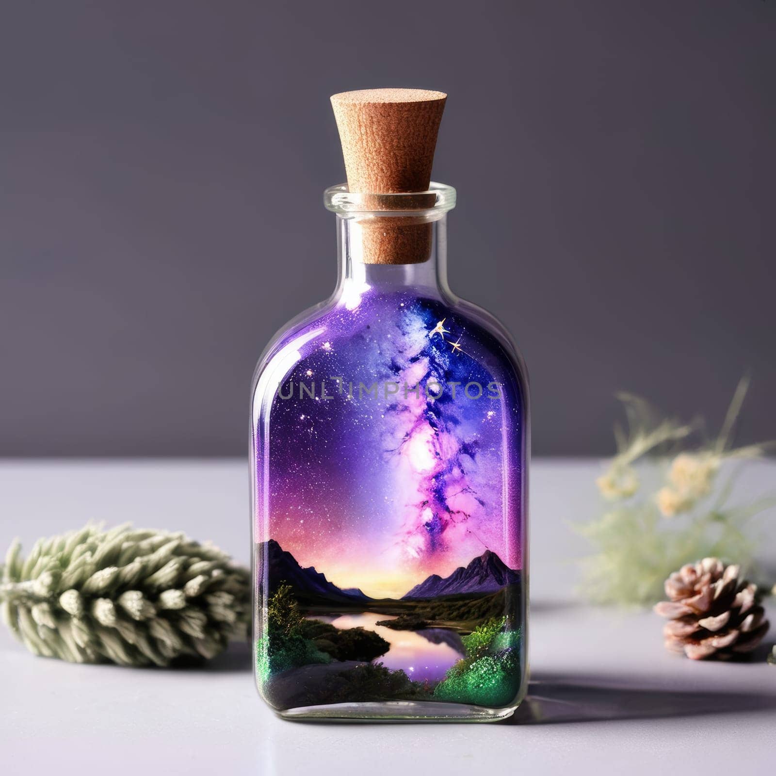 mountains and milky way in a bottle by Andre1ns