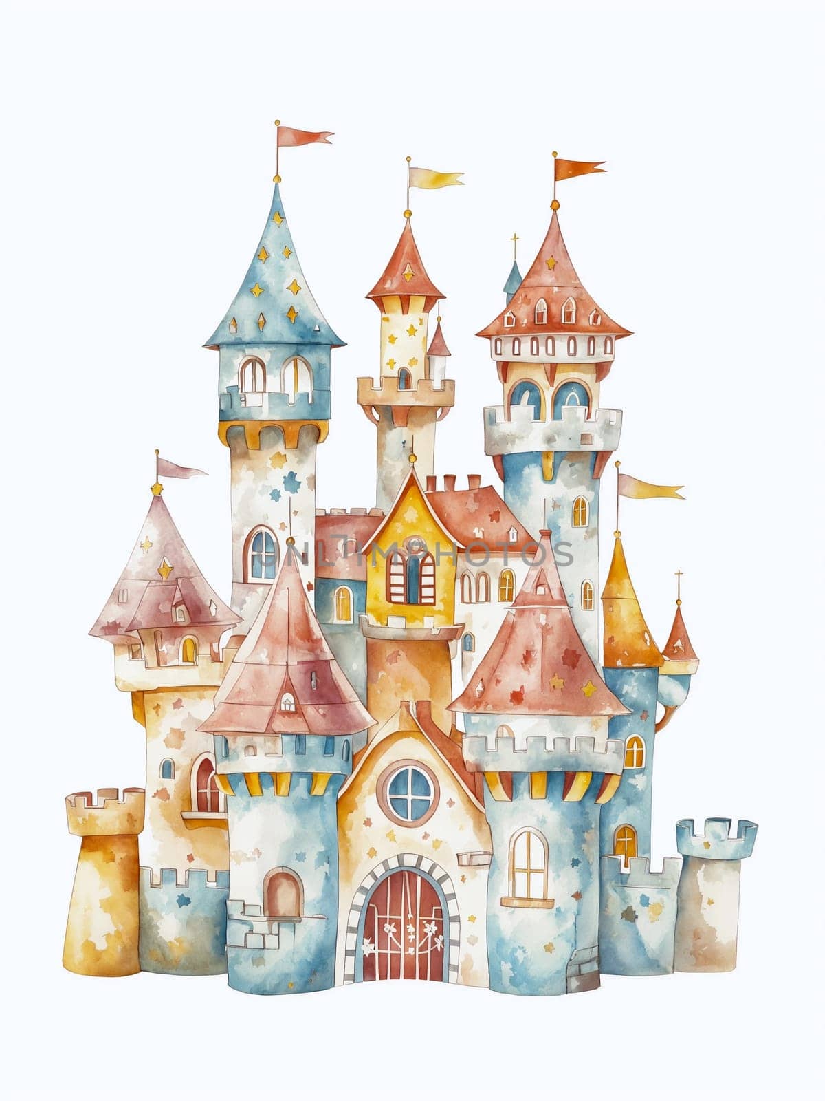 Whimsical Watercolor Castle Illustration in Pastel Tones by chrisroll