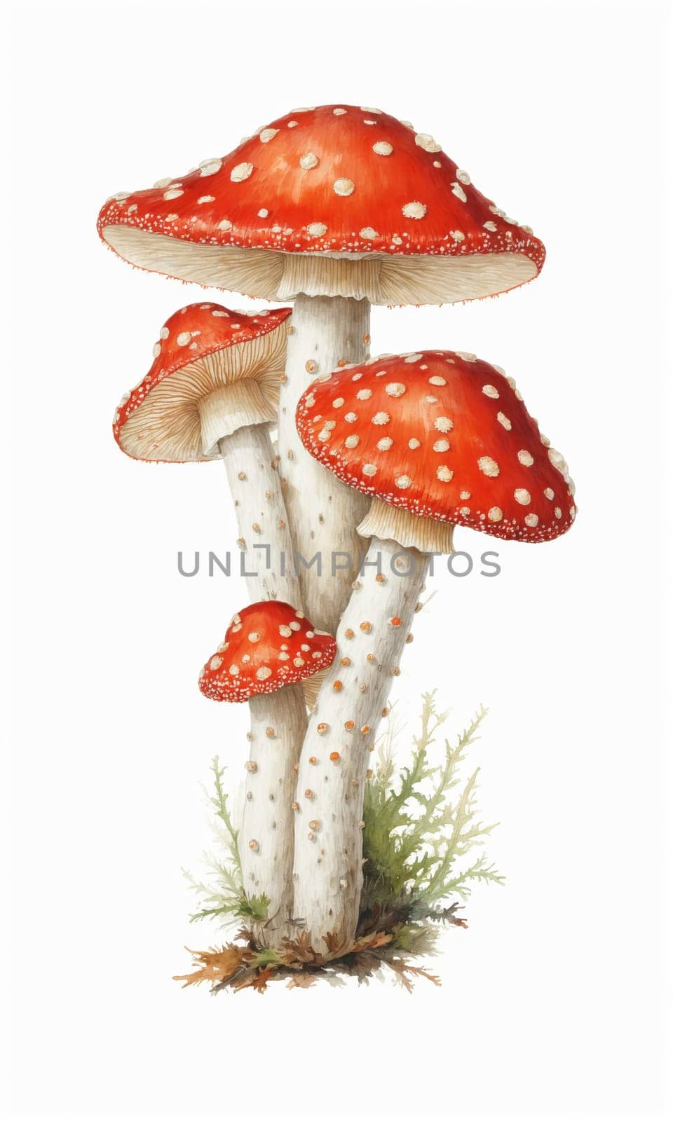 Amanita muscaria mushroom isolated on white background. illustration.
