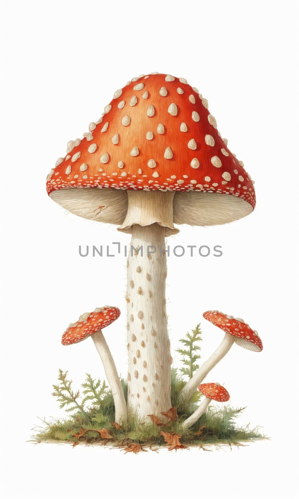 Amanita muscaria mushrooms isolated on a white background